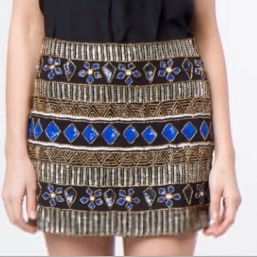 Yumi Kim Black & Multicolor Beading Sequin Mini Skirt Size S